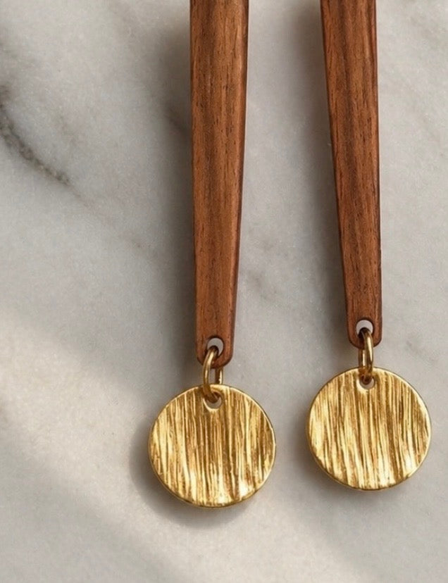 walnut coin drop earrings