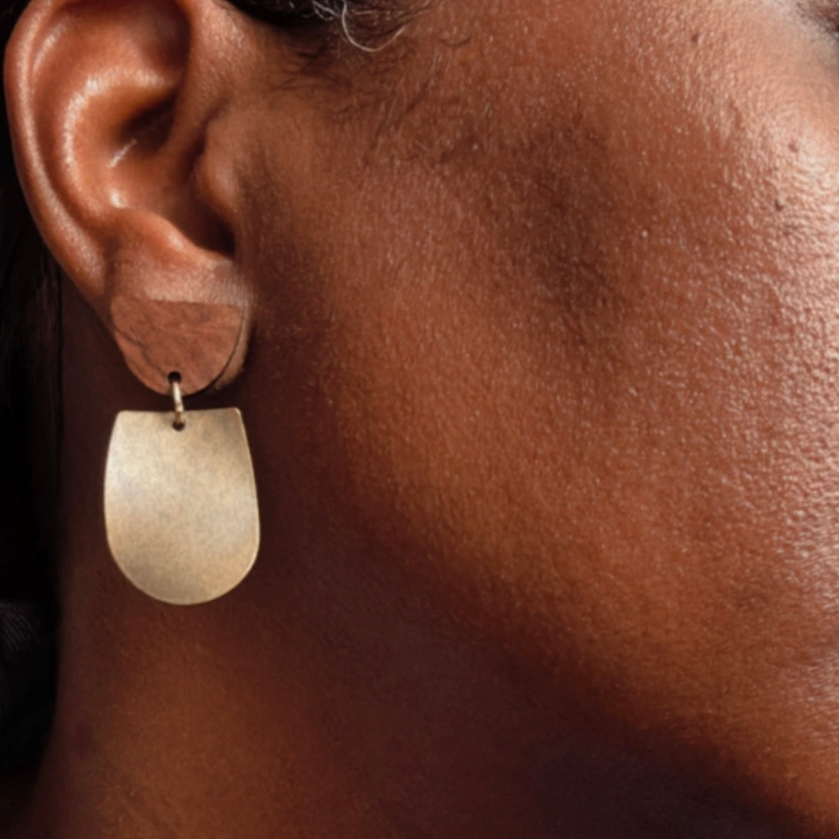 new! "half moon and waves" wood and brass earrings