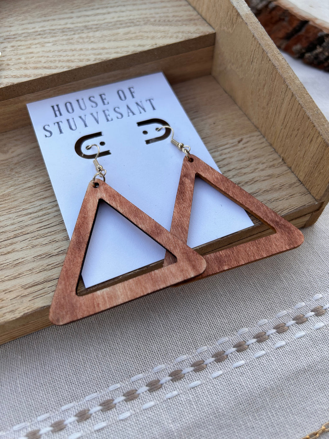 Wood Triangle Cutout Earrings