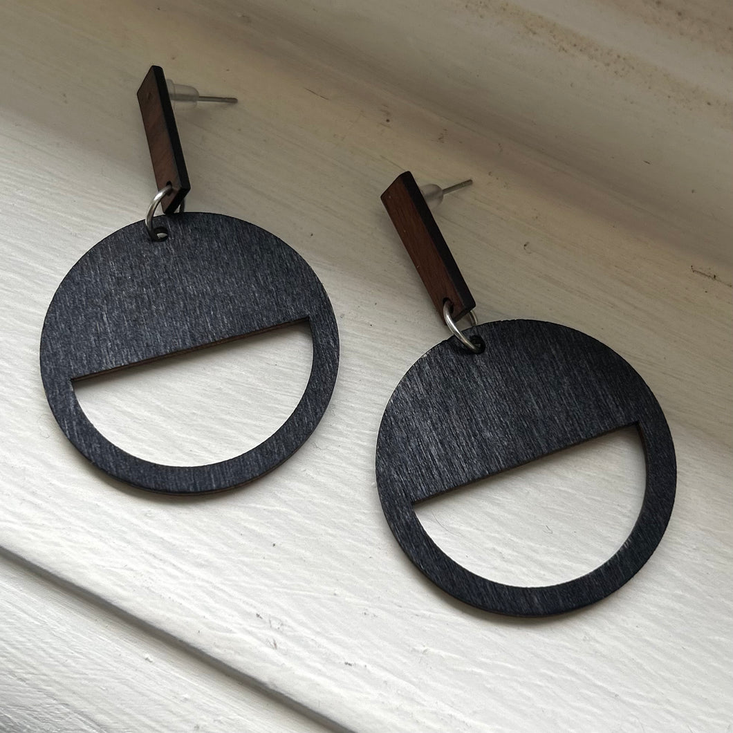 Half Moon Ebony Wood Cutout Earrings