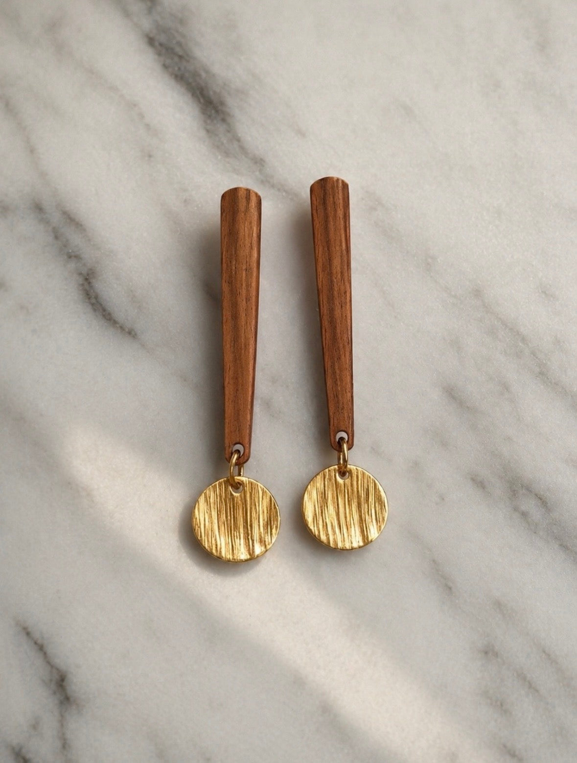 walnut coin drop earrings