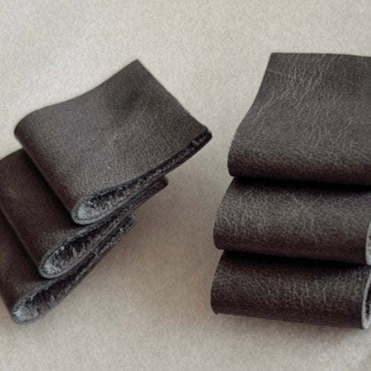 new! "gray, never fold" leather earrings